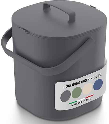 Poubelle De Tri Sélectif SUNDIS Loops 4L - Rectangulaire, Plastique Recyclé Gris, Pour Déchets Organiques Cuisine