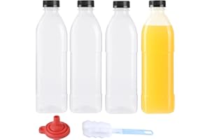 ZMCYN 4 Pack 32 OZ (1000ML) Plastic Juice Bottles with Lids (Dishwasher Safe), PP Heat Resistant Reusable Juice Bottle, Empty Plastic Smoothie Bottle Beverage Juice Container for Juicing, Milk