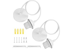 AUAUY Zestaw 2 oprawek E27, biała, lampa wisząca z pierścieniem śrubowym, oprawka E27 do lampy wiszącej, z regulowanym kablem o długości 90 cm, do sufitu salonu, jadalni