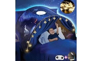 FLAYOR Dream Tents - Tente de Lit Enfants Tente de Rêve Pliable Pop Up Lit Tente Playhouse de Tente Enfant Jouer Tentes Cadeaux de Noël (Marche dans l'espace+LED Chaîne)