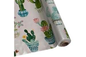 DéVa Tovaglia cerata, motivo cactus, larghezza 1,4 m (merce al metro), in PVC, per esterni ed interni