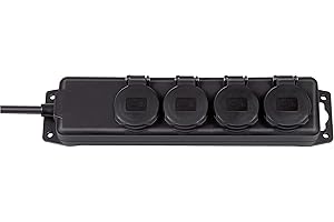 Brennenstuhl Multiprise électrique Noire IP44 avec 4 Prises de Courant (Utilisation en extérieur et sur Les Chantiers, 2m de câble) 1159961