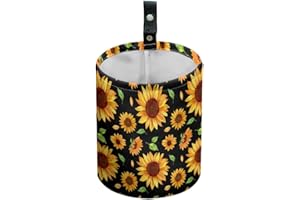 DELORIGIN Sunflower Car Trash Can Flower Leaf Waterproof Car Garbage Can Car Seat Back Hanging Trash Bag Portable Camping Garbage Bin Storage Bag Collapsible Trash Container for Car (5.9" W,7.2" H)
