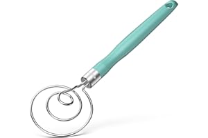 U-Taste Dänischer Teigbesen: Teig Schneebesen aus 18/8 Edelstahl, Manuelle Brotbackmaschinen in Lebensmittelqualität mit rutschfestem Silikongriff zum Backen Mischen Rühren Kneten (32cm, Aqua Sky)