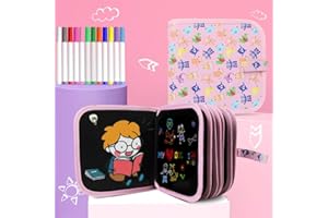 Smyidel Abwischbares Malbuch für Kinder, Graffiti Zeichenbrett,Tragbares Löschbares Doodle Pad mit 12 Farbstiften, Löschbar Malbuch mit 14 Seiten Wiedervernwendbar(Animal)