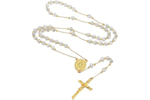 Supcare Collar Rosario Católico Hombre Mujer Collar Cristiano Acero Inoxidable 316L Rosario Medalla Santa María con Colgante Crucifijo Joyería Religiosa Rezo Oración