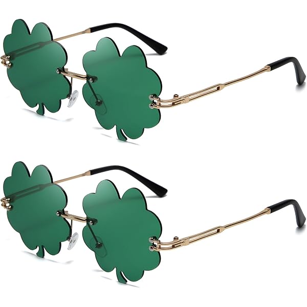 St. Patrick‘s Day Brillen – 2 Stück, Grünes Kleeblatt-Design, Party-Accessoire