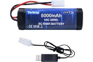 Tosiicop 7.2V 5000mAh RC Car Battery Pack - 7.2 Volt NiMH Rechargeable Batteries with Tamiya Plug Connector for Remote Control Car Monster Trucks Buggy Truggy Boat Tank and Related