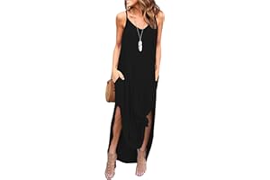 AUSELILY Vestito Lungo Estivo Donna Abito Senza Maniche Vestito Spiaggia Cinturino Spaghetti Abito Floreale Lungo Casual con Tasche