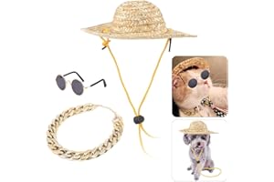 YMIKO 0 Hund Sombrero Hut Haustier Sonnenbrille Haustierkette Halskette Zubehör Paket für Katzen und kleine Hunde, 3PCS(3PCS)