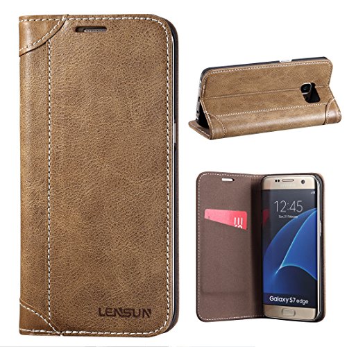LENSUN Coque Galaxy S7 Edge, Housse étui Cuir Portefeuille avec Horizontale Rangements de Cartes et Fermeture Aimanté, pour Samsung Galaxy S7 Edge 5.5