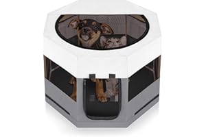 Meow&Woof Katzen-Laufstall für kleine Tiere, Holzrahmen, Katzenkäfig, Innenbereich, Kätzchen, Spielgehege Welpen, große Größe, stabile Struktur, langlebige Nutzung (88,9 cm breit, 21,5 hoch, Nebel)