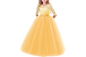 IBTOM CASTLE Vestido de niña de flores para la boda Princesa Largo Gala Encaje De Ceremonia Vestidos de Dama De Honor Fiesta Tul Bowknot Comunión Cumpleaños Bola Pageant Paseo Baile Maxi Cóctel Fotografía Vestir