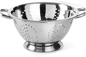 MAXPERKX 18/20/24/28cm Stainless Steel Deep Colander Strainer with Large Holes for Pasta Vegetables Fruits Rice Beans Noodles Handle Kitchen Healthy Gluten-Free Organic Gourmet Veggie Pasta (18 CM)