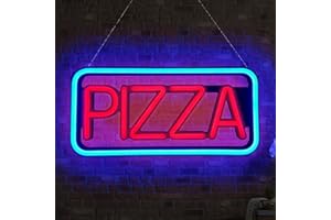 DELINEON Enseigne au Néon LED PIZZA Néon en Silicone Ultra Brillant Avec Base Vierge Pour Enseigne Lumineuse à Pizza Devant un Café-bar à Bière (4220 PIZZA)