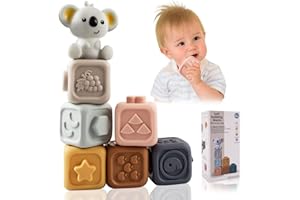 Aitsite 7 Pcs Baby Building Blocks, Soft Sensory Montessori Toys, Educational Stacking Squeeze Play with Numbers Animals Shapes Textures for 6-18 Months Toddler Baby