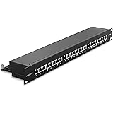 deleyCON CAT6a Panneau de Brassage 24 Port Bureau 19 Pouces Le Montage en Rack Assemblage du Serveur 24x RJ45 Blindé TIA568A 