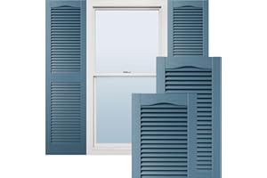 Ekena Millwork Lifetime Vinyl LL1S14X03900CB Standard Cathedral Top Center Mullion, Open Louver Vinyl Shutters, w/Installation Shutter-Lok's & Matching Screws (Per Pair), 14 1/2"W x 39"H, Classic Blue