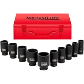 Meiwaltee 3/4" Impact Wrench Set | 10-Piece Jumbo Assortment of Deep Impact Wrenches Metric Sizes 22-50MM | 12-Point Design |