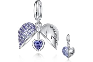 FOREVER QUEEN Femme Charms Pendentif de pierre de Naissance Cœur Pendentif de Charme en argent sterling 925 Charms pour Bracelets et Colliers Européens