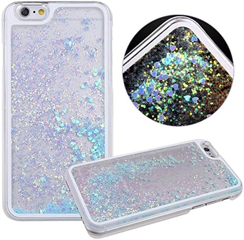 iPhone 5S Glitter Bling Case,iPhone 5 Love Hearts Case Cover,AcenX(TM) 3D Creative Flowing Floating Water Liquid Swimming Small Love Hearts Design Luxury Sparkly Bling Glitter Hard Plastic Transparent Clear Back Hard Shell Protective Case Cover for Apple iPhone 5S 5 (Pink)