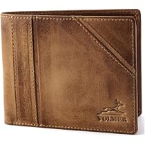 Portefeuille Cuir Véritable FA.Volmer VO11 - Format Paysage - Protection RFID - 13 Compartiments - 12.5x9.5cm - Marron