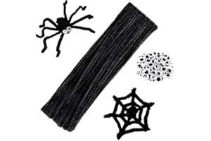 KIMMAX 100 Stück Pfeifenreiniger Schwarz Chenilledraht 30cm Bastelset und 100 Wackelaugen für Kinder Basteln und Weihnachten Dekorieren (Schwarz)