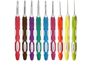 QUUPY Lot de 9 crochets en aluminium avec poignées souples pour mains arthritiques, largeur : 2,0 mm à J 6,0 mm, multicolore