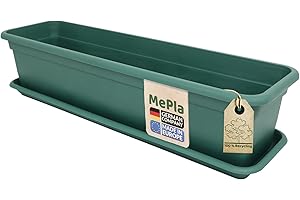‎MEPLA MePla - Balkonkasten Balcony 80 cm + Untersetzer - Grün - Blumenkübel - Pflanzentopf - Pflanzenkasten aus wetterfest UV-beständigem Kunststoff