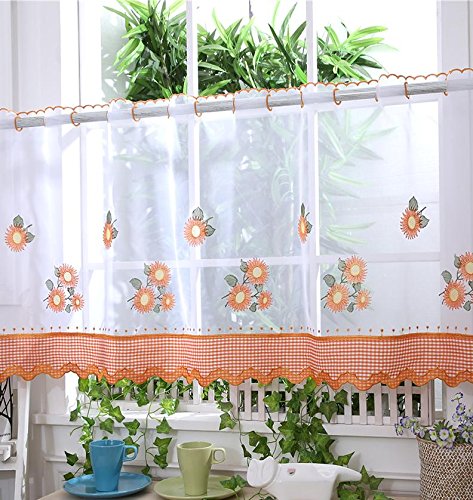 Ians Emporium D10 - Cortinas de visillo para cocina, de gasa, 30,5 cm, diseño con girasoles de color naranja