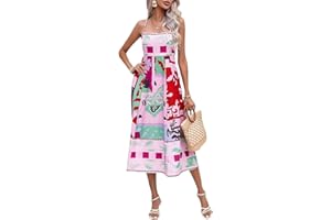 GRMLRPT Letnia sukienka damska, długa sukienka maxi, letnia sukienka w stylu retro, elegancka sukienka na ramiączkach spaghetti, sukienka na czas wolny, sukienka plażowa (wielokolorowa, S)