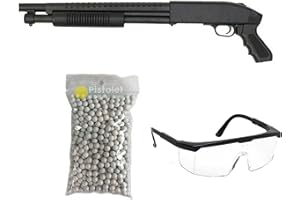 SAIGO DEFENSE SAIGO Pistola Airsoft-Short M500 con testa lunga con molla + 600 proiettili, materiale: plastica, carica manuale, potenza: 0,5 Joule