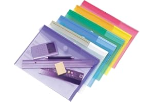 Djois made by Tarifold 12 Enveloppes Porte-documents Plastique Fermeture Scratch Format A4-6 couleurs x2 (Bleu, Violet, Vert, Jaune, Rose, Transparent) - 510209
