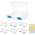 Pechor 6 Pcs A4 File Box Clear Plastic File Storage Box Paper Plastic Organizer Board Game Storage Scrapbook Paper Storage File Holder with Buckle and Sticker Labels, Colorful