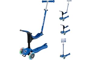 Globber Go Up Sporty Lights Kids Scooter Toddler Ride On - Removable Seat - 2 Year Warranty