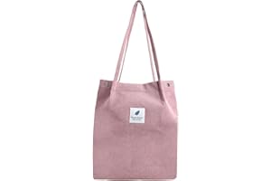 HOMJOY Medium Corduroy Tote Bag for Women, Aesthetic Cloth Handbags, Large Pink or Black Canvas Beach Tote Purses for Ladies，Perfect for Work, School, Books, Shopping and Everyday Use