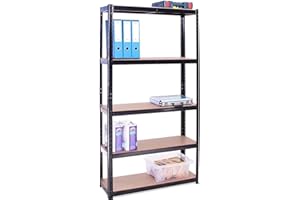 G-RACK Scaffalature PER Garage - 180 x 90 x 40cm - Scaffalature per Carichi Pesanti - Scaffali di Stoccaggio - 5 Scaffalature -Nero - 5 Ripiani - 875KG di Capacità (175KG Per Ripiano) - Workshop, Ufficio
