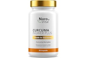 ‎NAROVITAL Kurkuma Ingwer Kapseln hochdosiert - Mit Curcuma Extrakt, Gerstengras, Kurkuma Pulver, Ingwer, Piperin, Curcumin - 90 vegane Kapseln - Alternative zu Tabletten