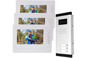 uoweky 7 '' Cable de Video con color en la Puerta Sistema de Intercomunicación IR Cámara de Visión Nocturna Timbre + Pantallas de Monitor de Interior para 3 Apartamentos