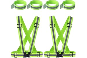 DOULEIN Gilet Réfléchissant，2 Pièces Gilet de Sécurité Élastique Réfléchissant Réglable Haute Visibilité avec 4 Bracelets，pour Vélo Course Marche Jogging Moto