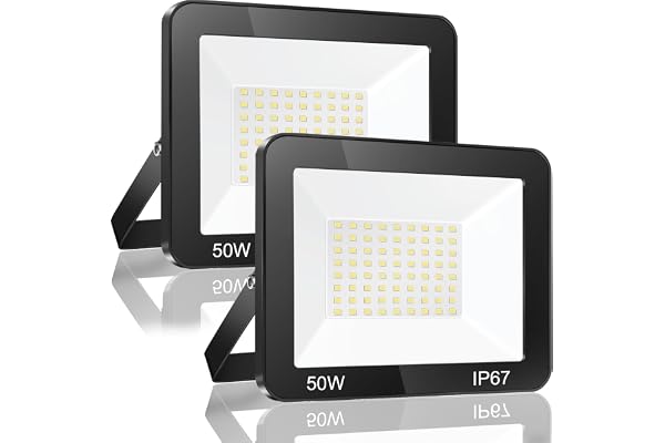 YIQIBRO Projecteur LED Exterieur 50W, 2 Pièce 5000LM 6500K Blanc Froid Spot LED Extérieur, IP67 Imperméable Luminaire Pour Patio, Terrasse, Jardin, Garage, Usine