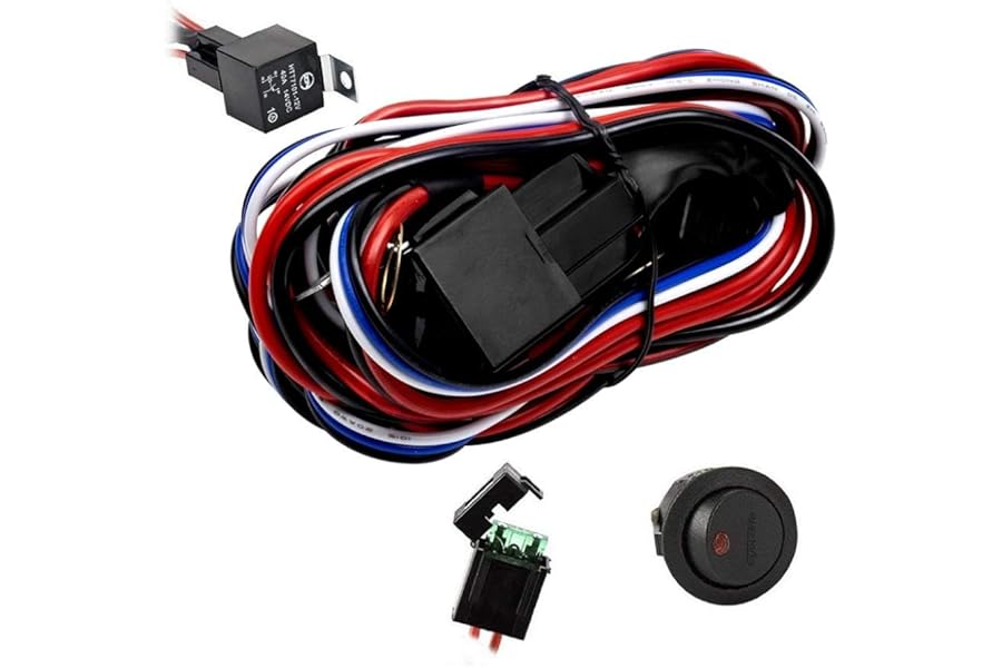 Eyourlife Wiring Harness 300W Heavy Duty Wiring Harness Kit 12V/40A Fuse Relay On/Off Switch Relay 14AWG /8.2FT Off Road Power