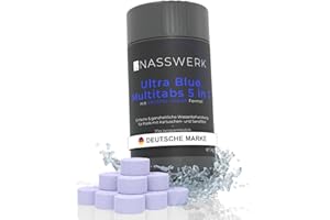 NASSWERK 5 in 1 Chlortabletten für Pool 20g (1kg bis 10kg) | Langzeit Ultra Blue Multitabs 5 in 1 für Pool & Whirlpool | Mini Chlortabs mit Chlor, Algizid, pH Regulierer, Reiniger & Aquamarin