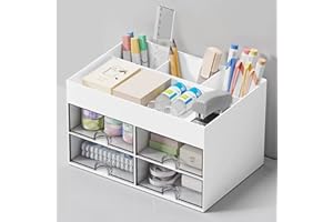 DoocliB schreibtisch organizer mit 4 schubladen, Multifunktionaler, Platzsparendes Desk Organizer (Weiss-4-3)