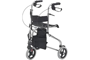 ELITE CARE Tri Walker with seat/Lightweight 3 Wheeled rollator with Brakes and Shopping Bag (Silver)