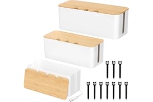 FERRGIA Caja Organizadora de Cables,Set de 3 Cajas Guarda Cables (Grande,Mediana,Pequeña) con 10 Bridas,Caja para Ordenar y Esconder Cables,Organizador de Cables para Regletas,TV,Escritorio - Blanco