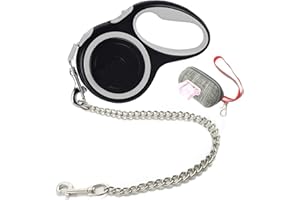 Etechydra Retractable Leash - Gray, 5m/16ft Durable Nylon Tape Dog Lead with Steel Chain for Medium Large Dogs