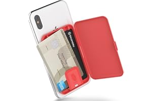 Sinjimoru Porte-Carte Téléphone, Étui Cartes Autocollant, Portefeuille Femme/Homme, Porte-Monnaie Casier pour iPhones, Androids, Téléphones Portables, Card Zip, Rouge Corail