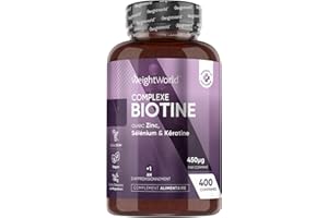 Biotine Cheveux Avec Kératine, Sélénium et Zinc - 400 Comprimés Vegan (+1 An) - Cheveux, Ongles & Peau (EFSA) - Sans Stéarate de Magnésium & Sans OGM - WeightWorld