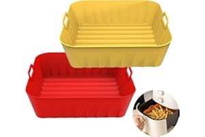 HDAKDDHG 2 Pcs Panier Friteuse en Silicone,21 cm Pot en Silicone pour Friteuse à Air, Accessoire Air Fryer,Convient aux friteuses à air, fours à micro-ondes, moules à gâteaux, cuiseurs vapeur